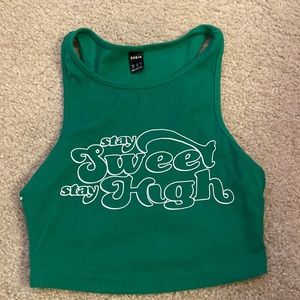 Green “stay sweet stay high” crop top